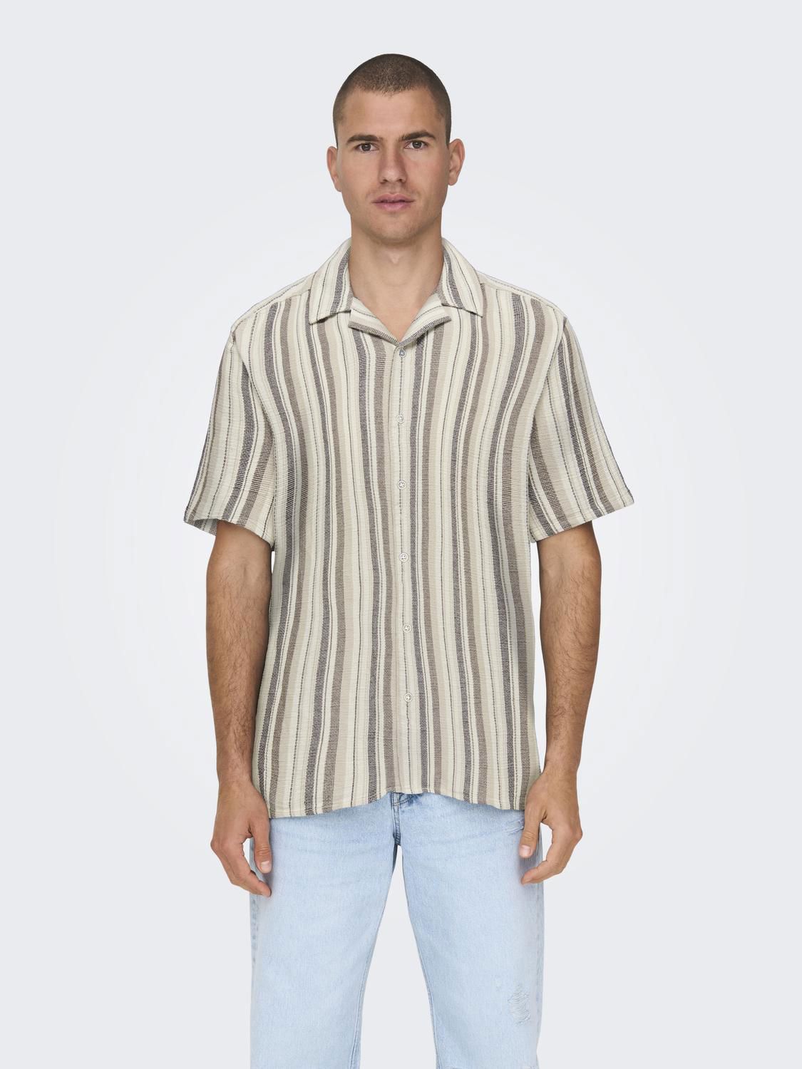 Onstrev Life Reg Stripe Ss Shirt Noos Gardenia Coffee Bean / Teak / Irish Cream