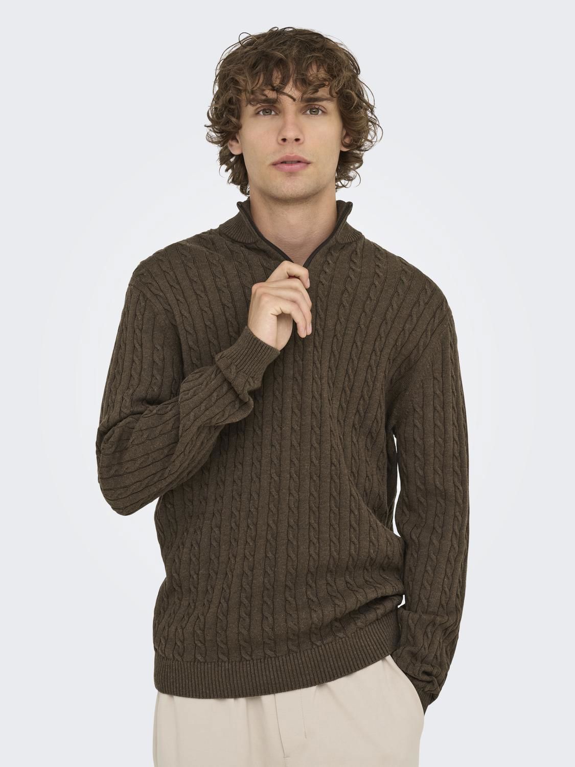 Onsloui Reg 12 Cabel Half Zip Knit Noos Coffee Bean Melange