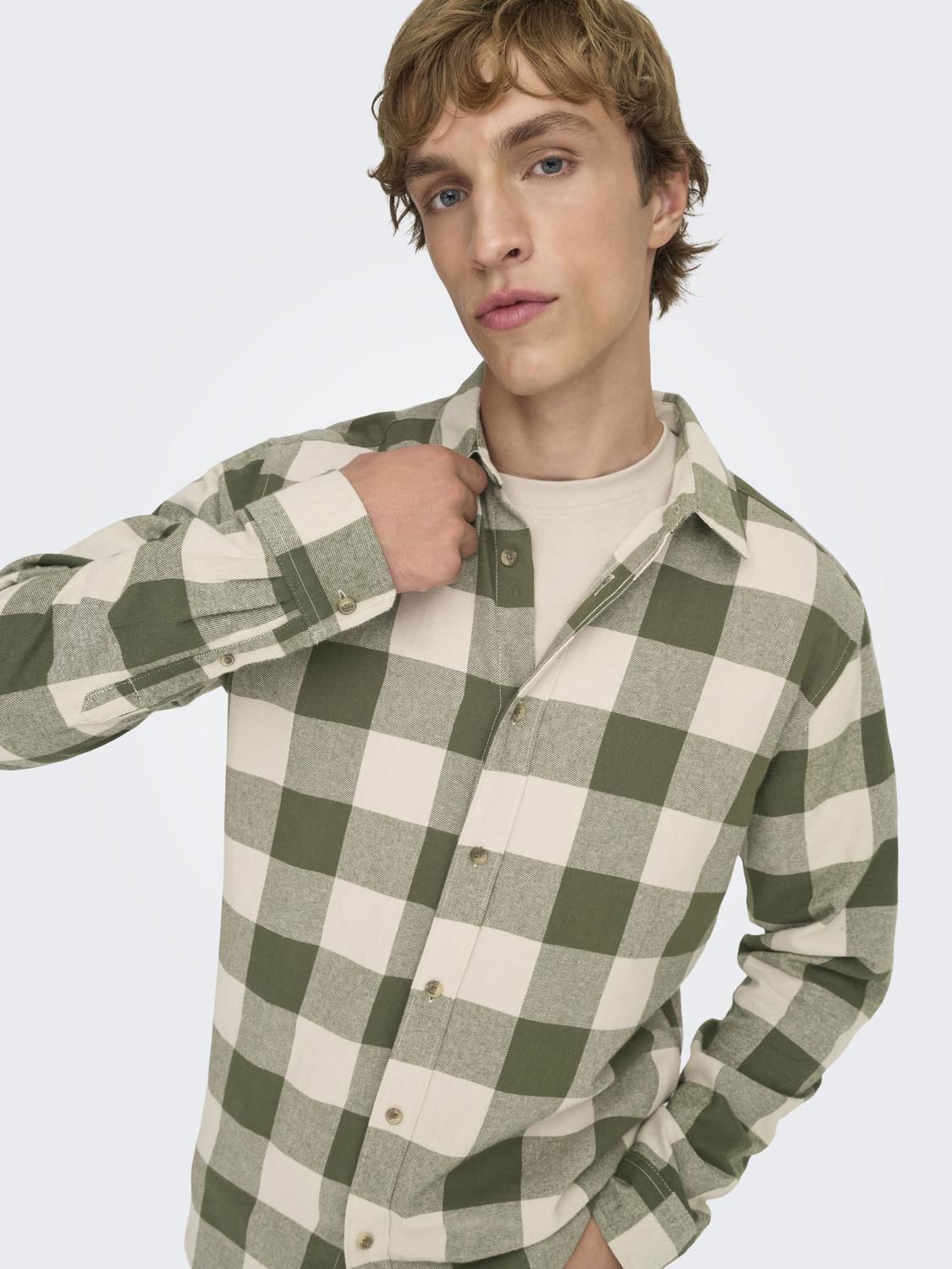 Onsgudmund Ls Checked Shirt Noos Forest Night Silver Lining