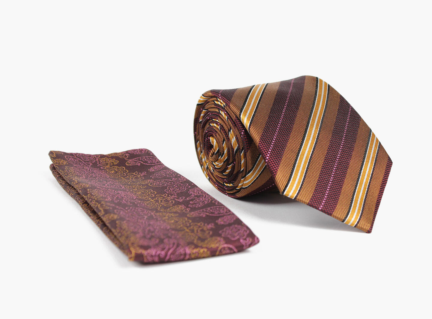 Silk 100% tie 7.6 cm With handky Burgundy