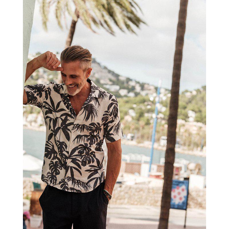 Palm Print Short Sleeve Shirt 310 White Print