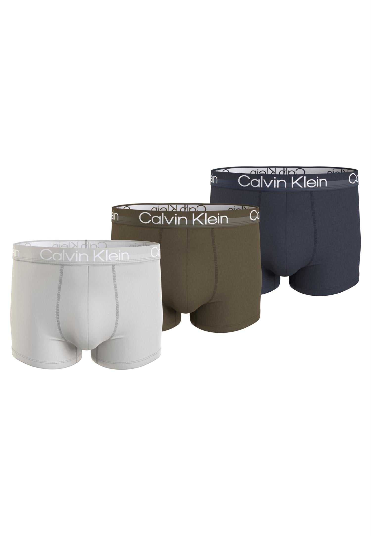 CK Boxer Trunks  3PK Vaporous Gry, Dark Olive, Blueberry