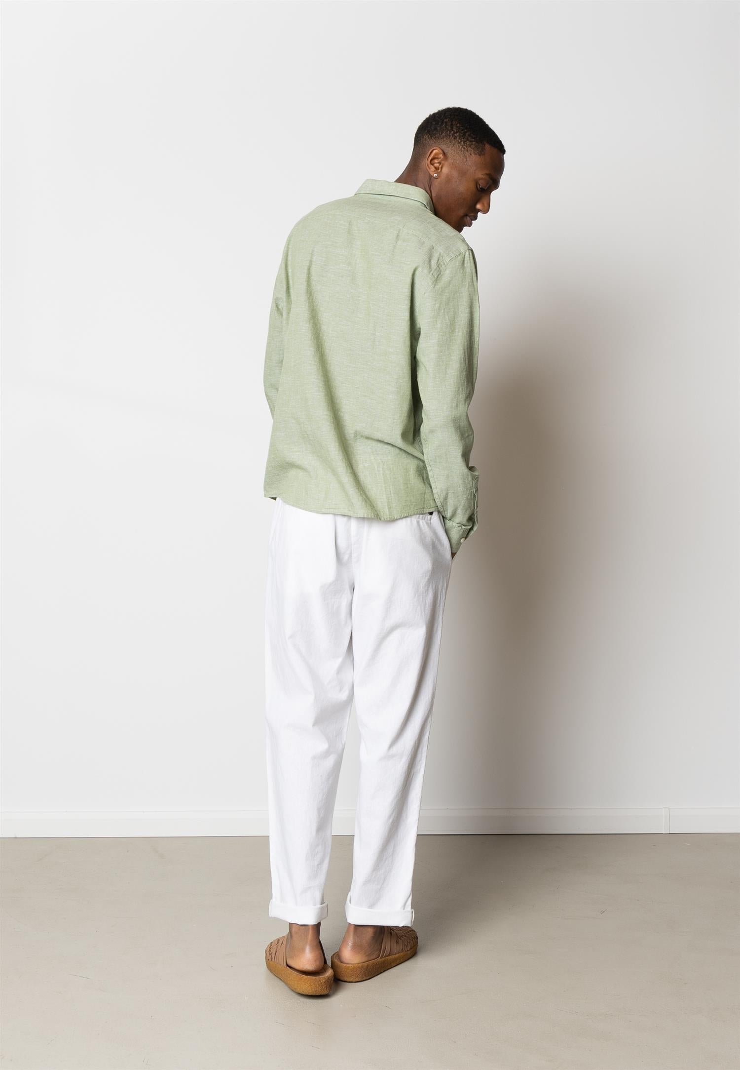 Jamie cotton linen L/S Green Melange