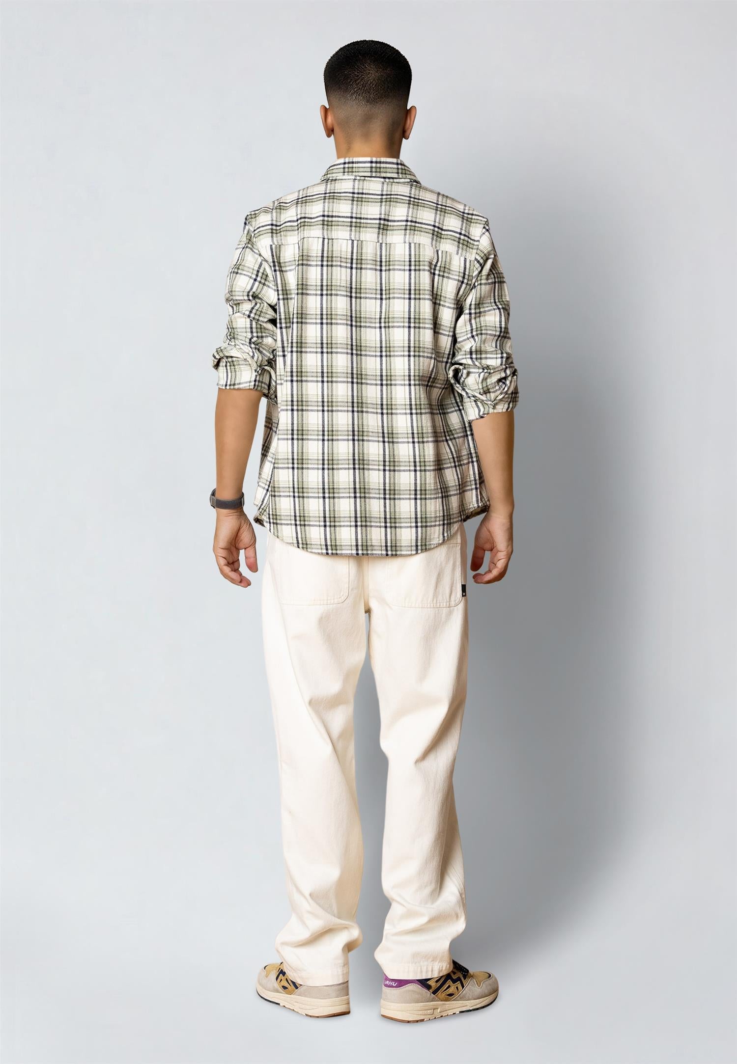 Adrian Cotton Check Shirt Ecru/Dusty Green