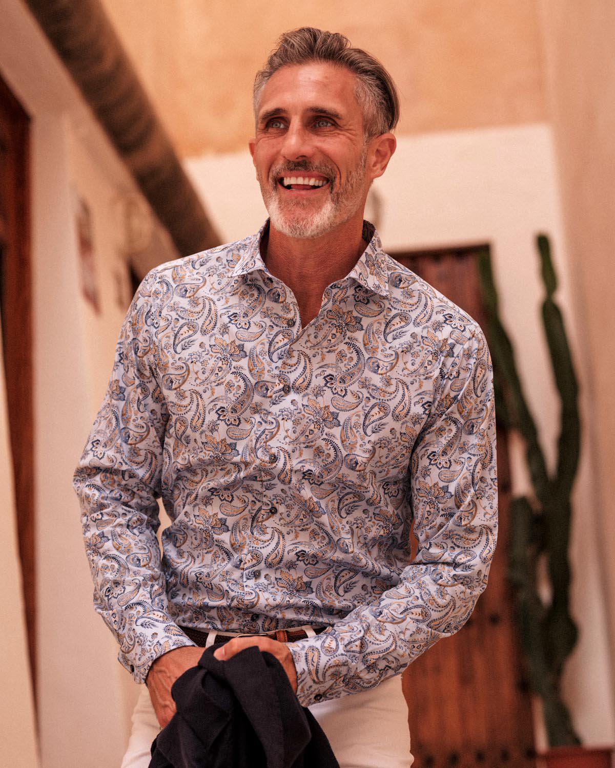 Slim Fit Skjorte – Paisleymønster 313 Light Blue Print