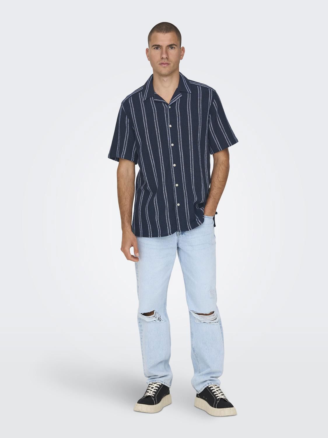 Onstrev Life Reg Stripe Ss Shirt Noos Dark Navy