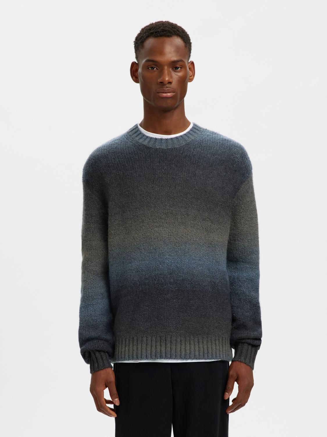 Slhgaard Relaxed Ls Knit Crew Neck Noos Sky Captain Multi Color