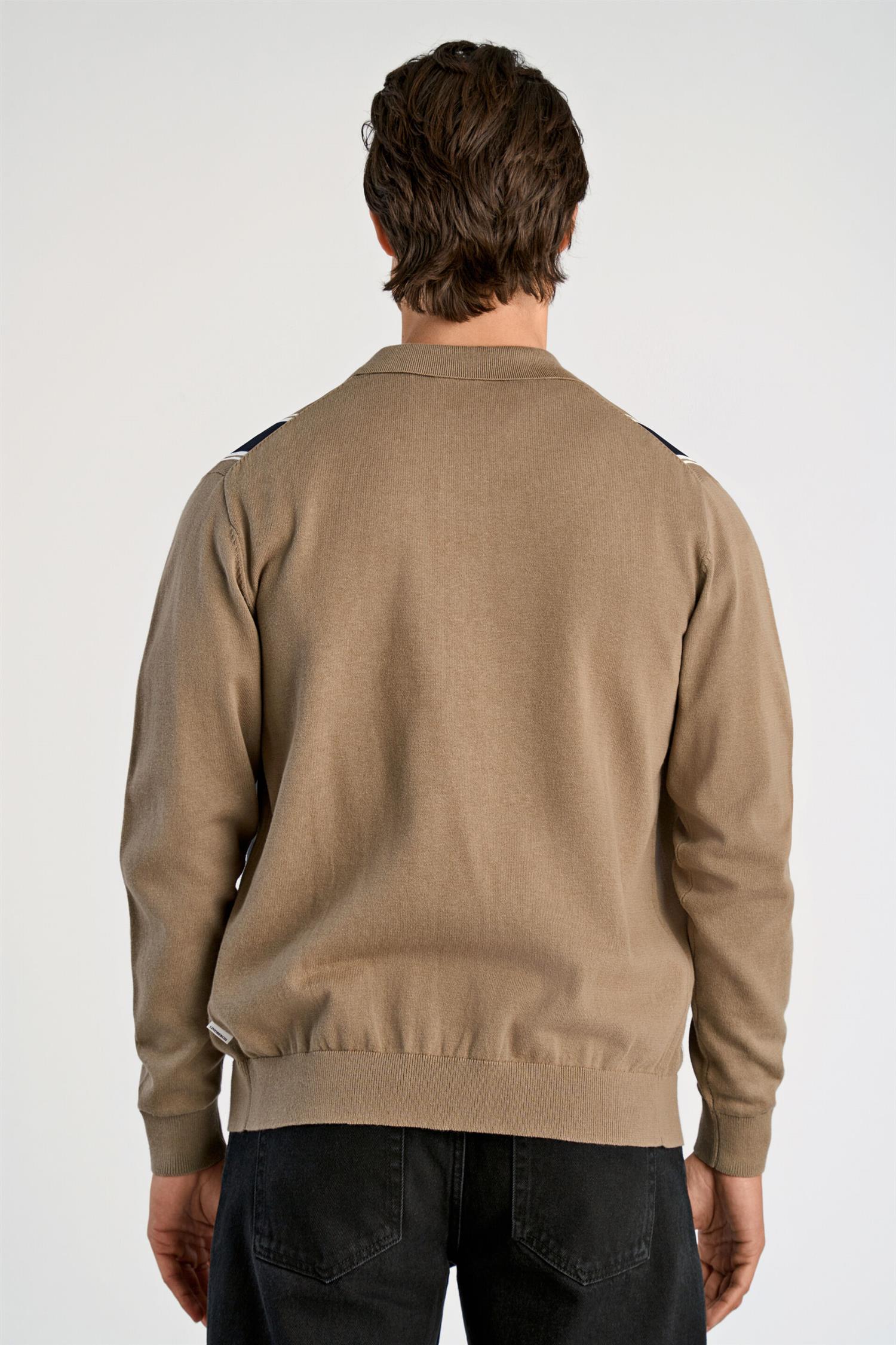 Knitted polo cardigan L/S Dk Stone