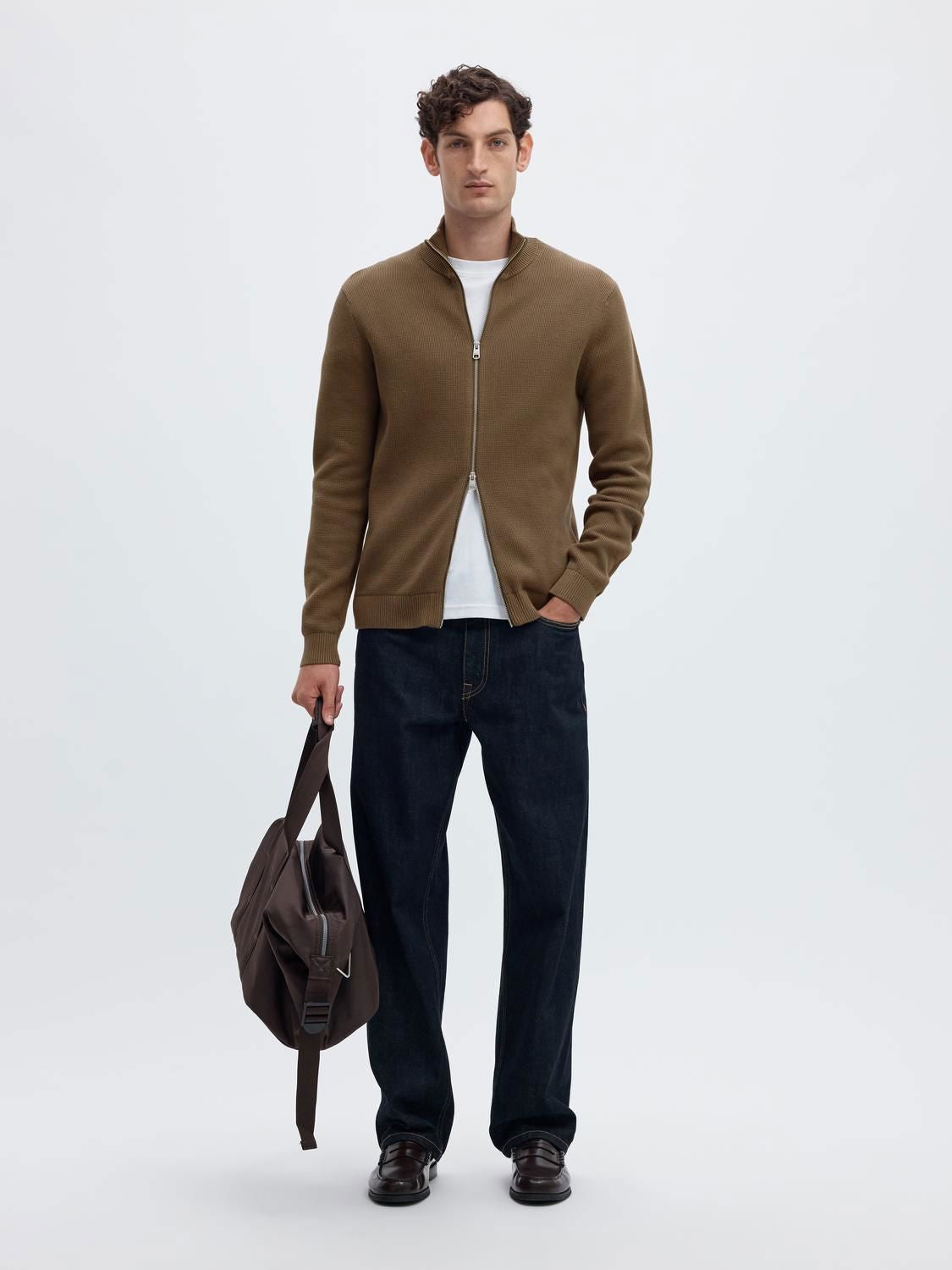Slmdane Ls Knit Reg Struc Full Zip Noos Morel