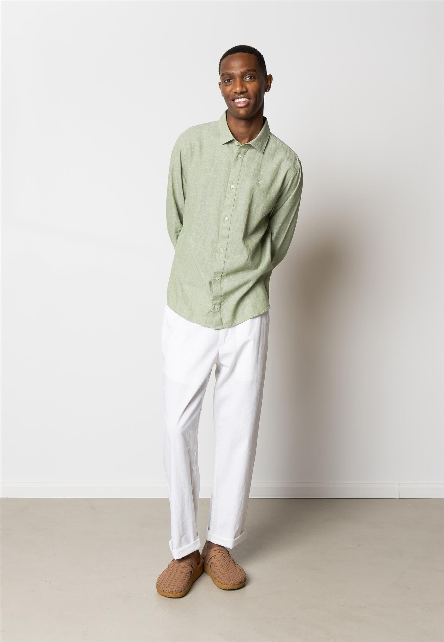 Jamie cotton linen L/S Green Melange