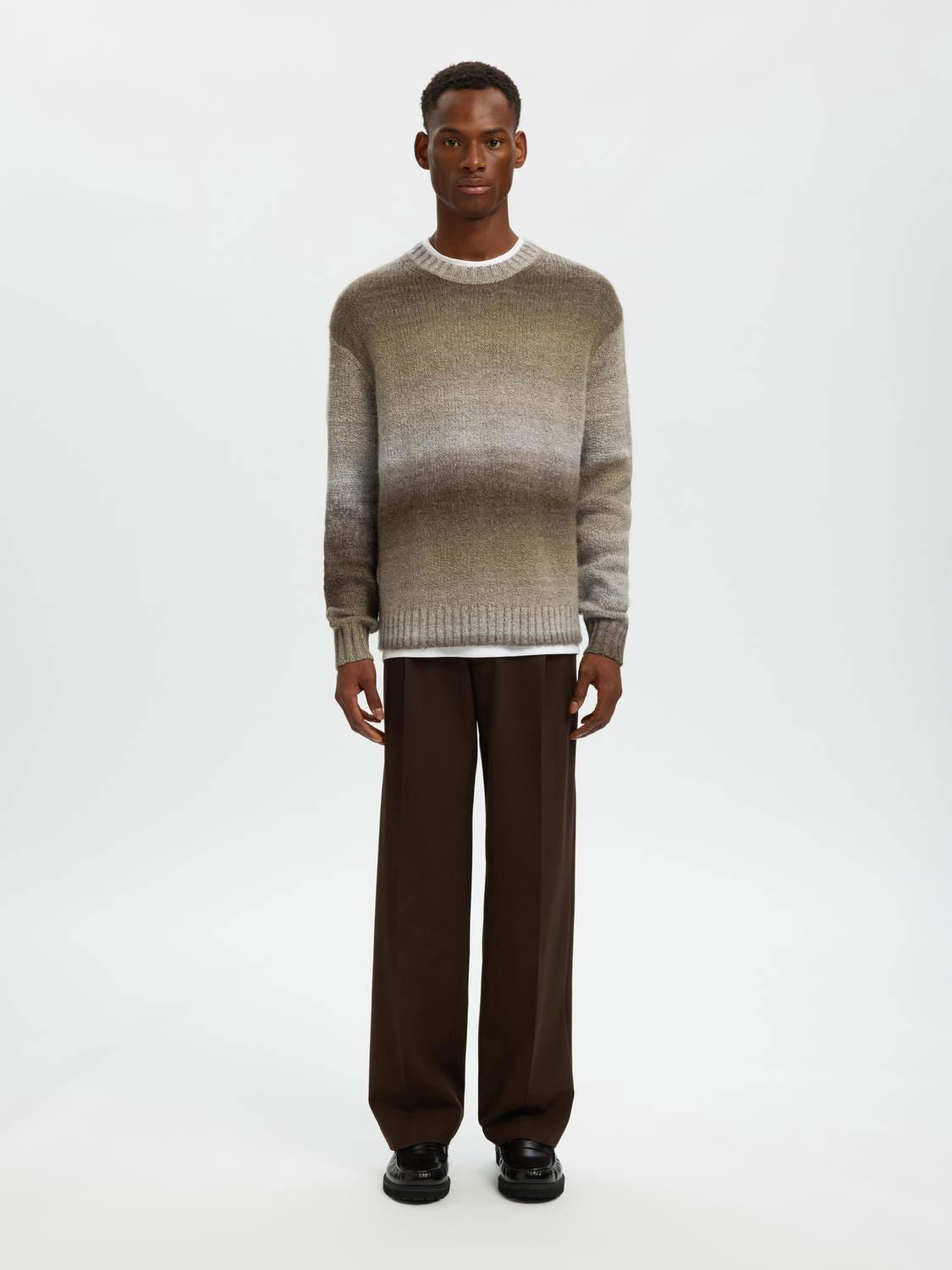 Slhgaard Relaxed Ls Knit Crew Neck Noos Chinchilla Multi Color