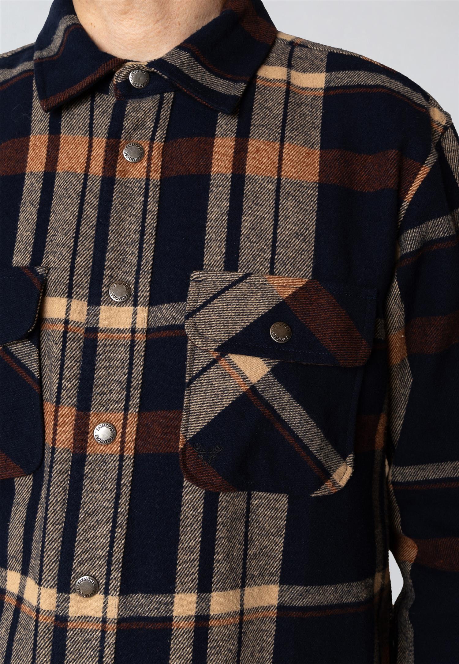 Adrian Cotton Check Shirt Dark Navy/Ecru