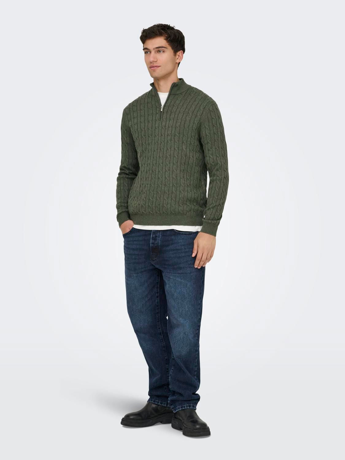 Onsloui Reg 12 Cabel Half Zip Knit Noos Castor Gray Melange