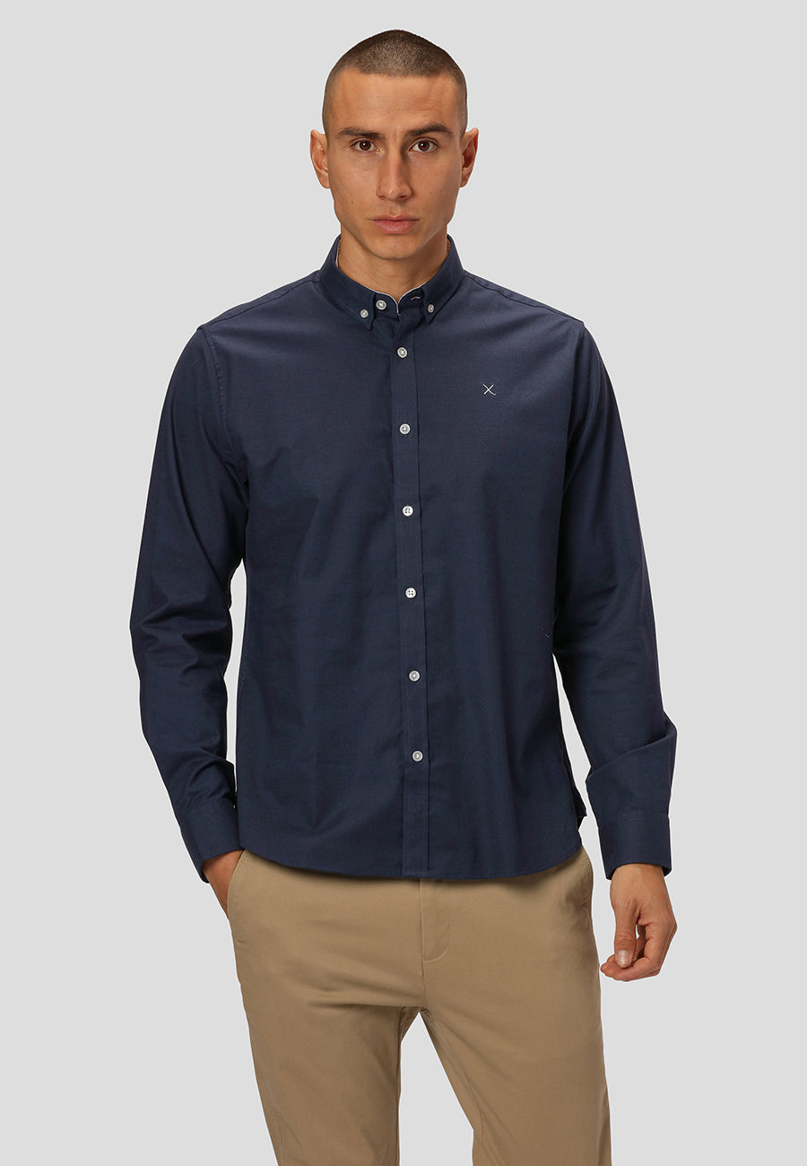 Oxford Stretch plain L/S Navy