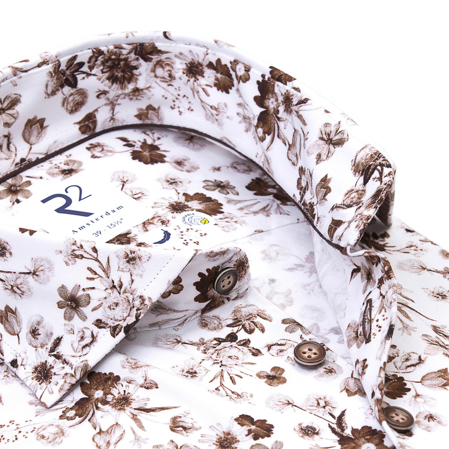 Floral print stretch shirt Brown