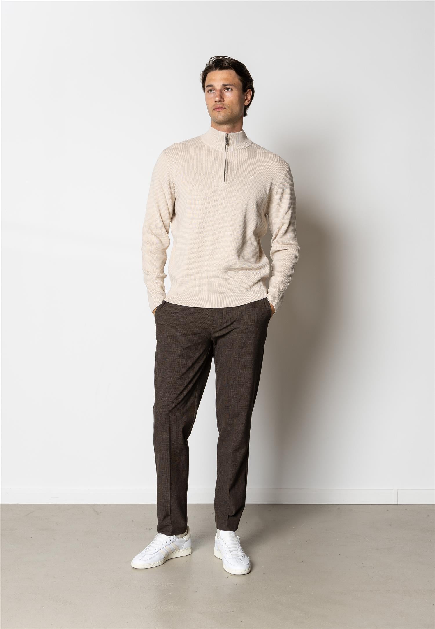 Oscar Half-Zip Knit Ecru Melange