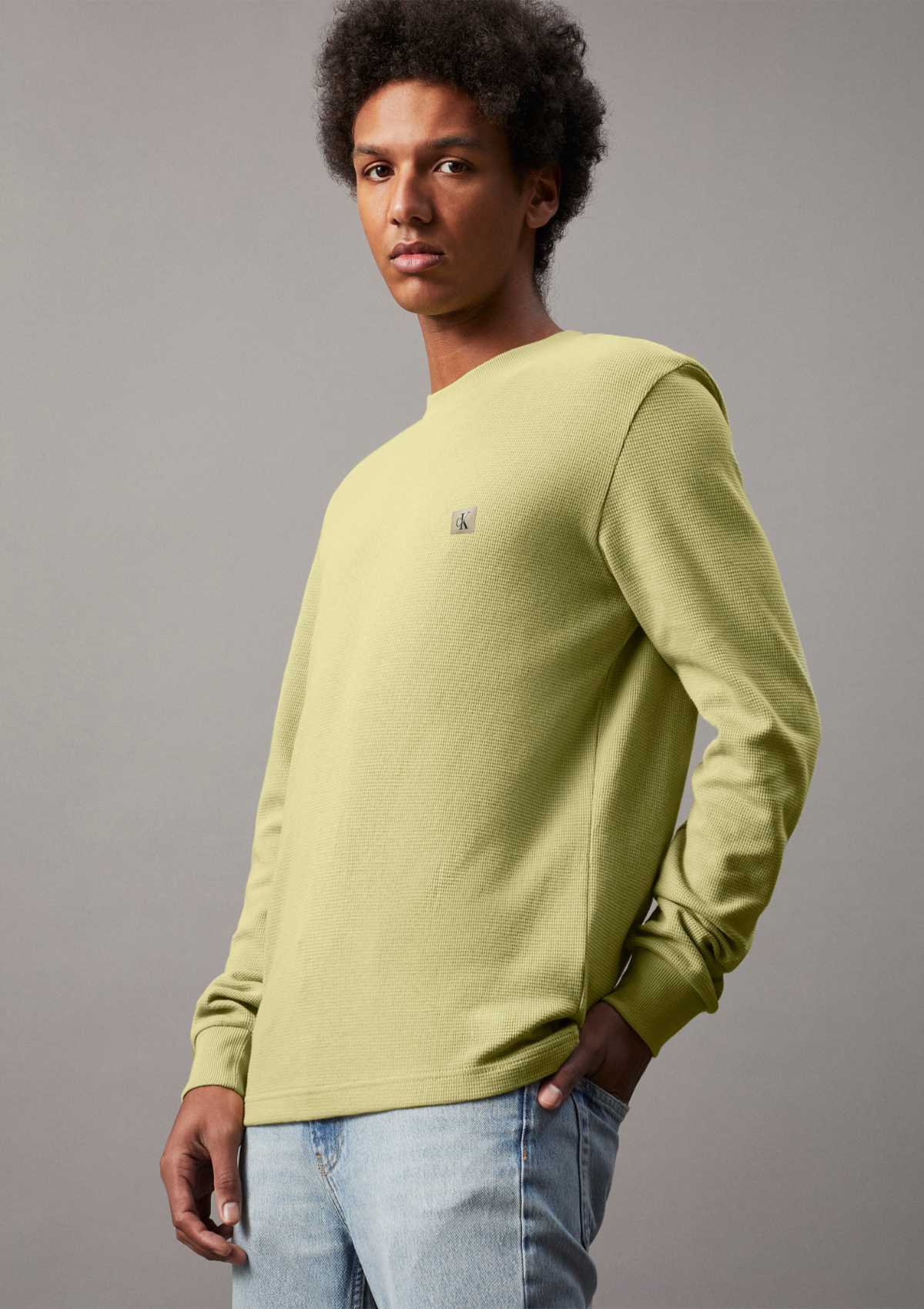 WOVEN LABEL WAFFLE LS TEE Leek Green