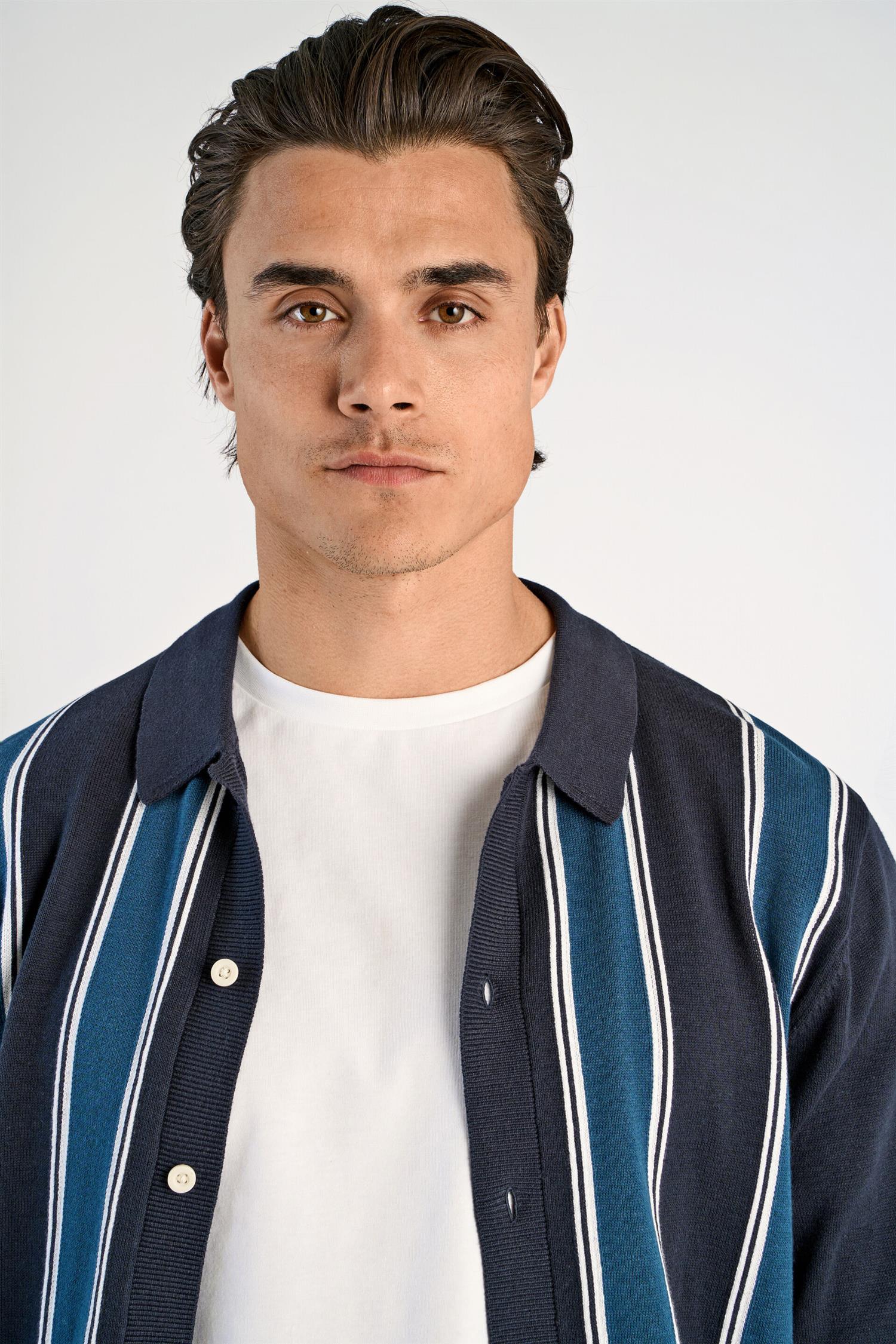 Knitted polo cardigan L/S Navy