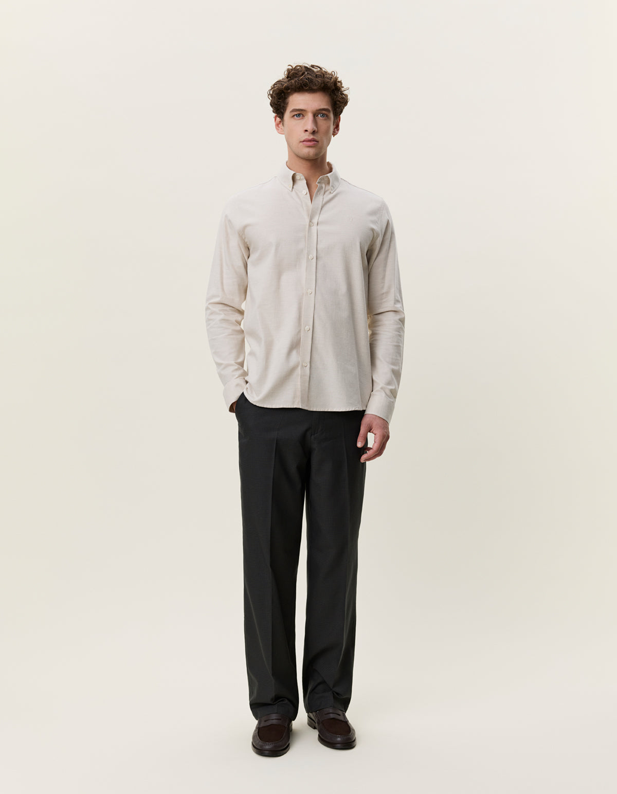 Soft Flannel Shirt Oyster Gray White